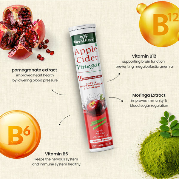 Kayashree ACV Effervescent Tablets with Moringa, B6 & B12